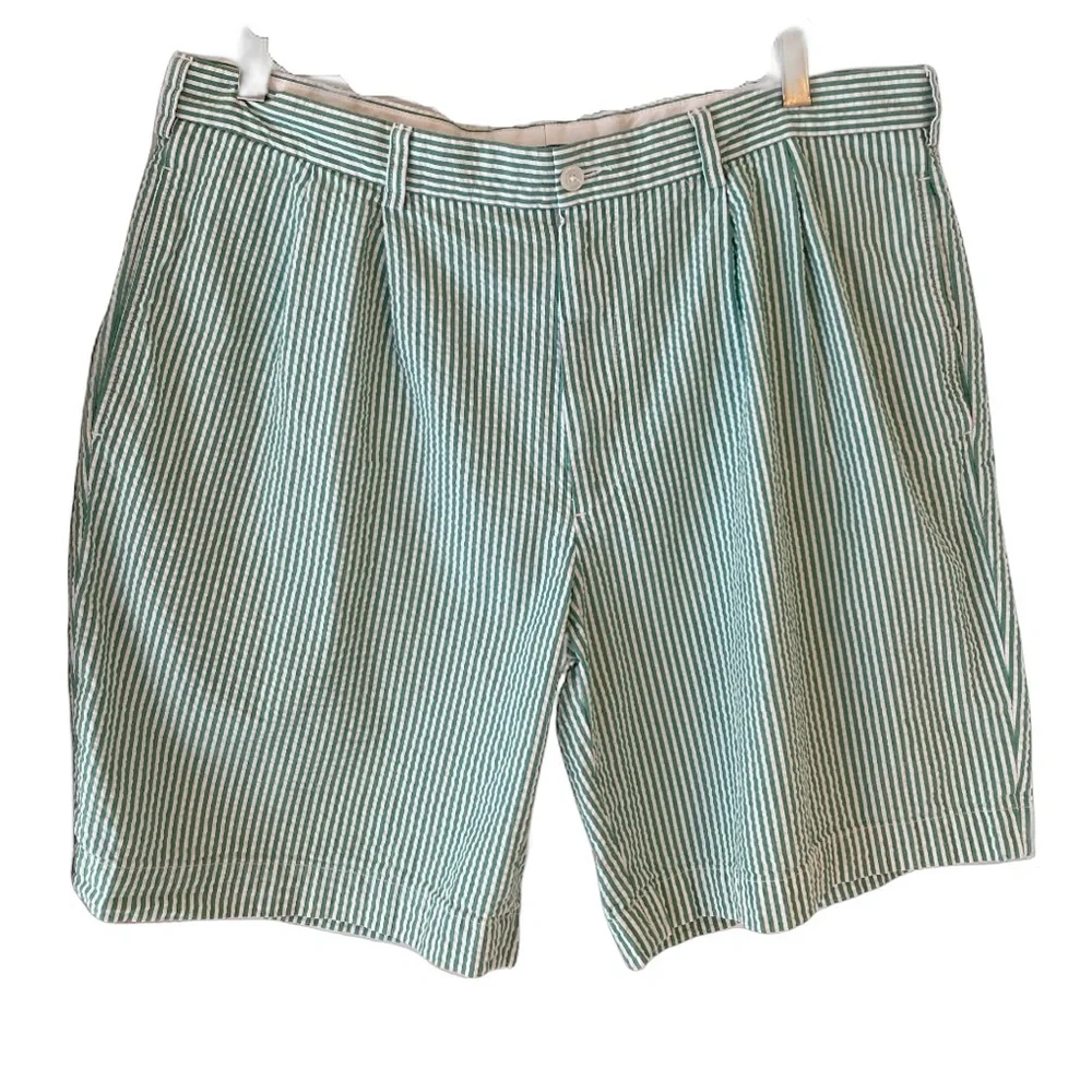 Brooks Brothers Green and White Striped Men Shorts - Picture 1 of 8